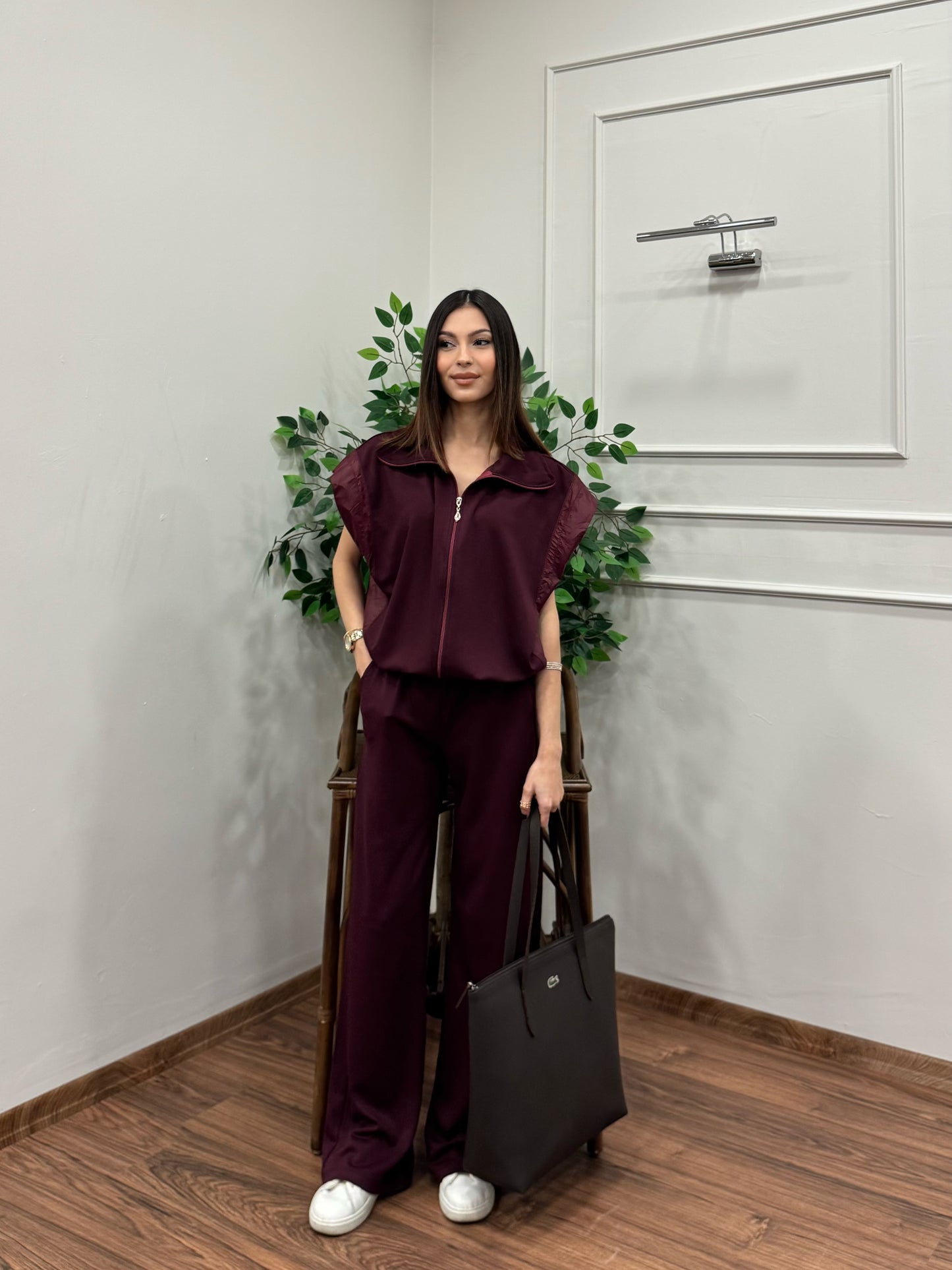 Nora Paraşüt Kumaş Detay Bordo Takım
