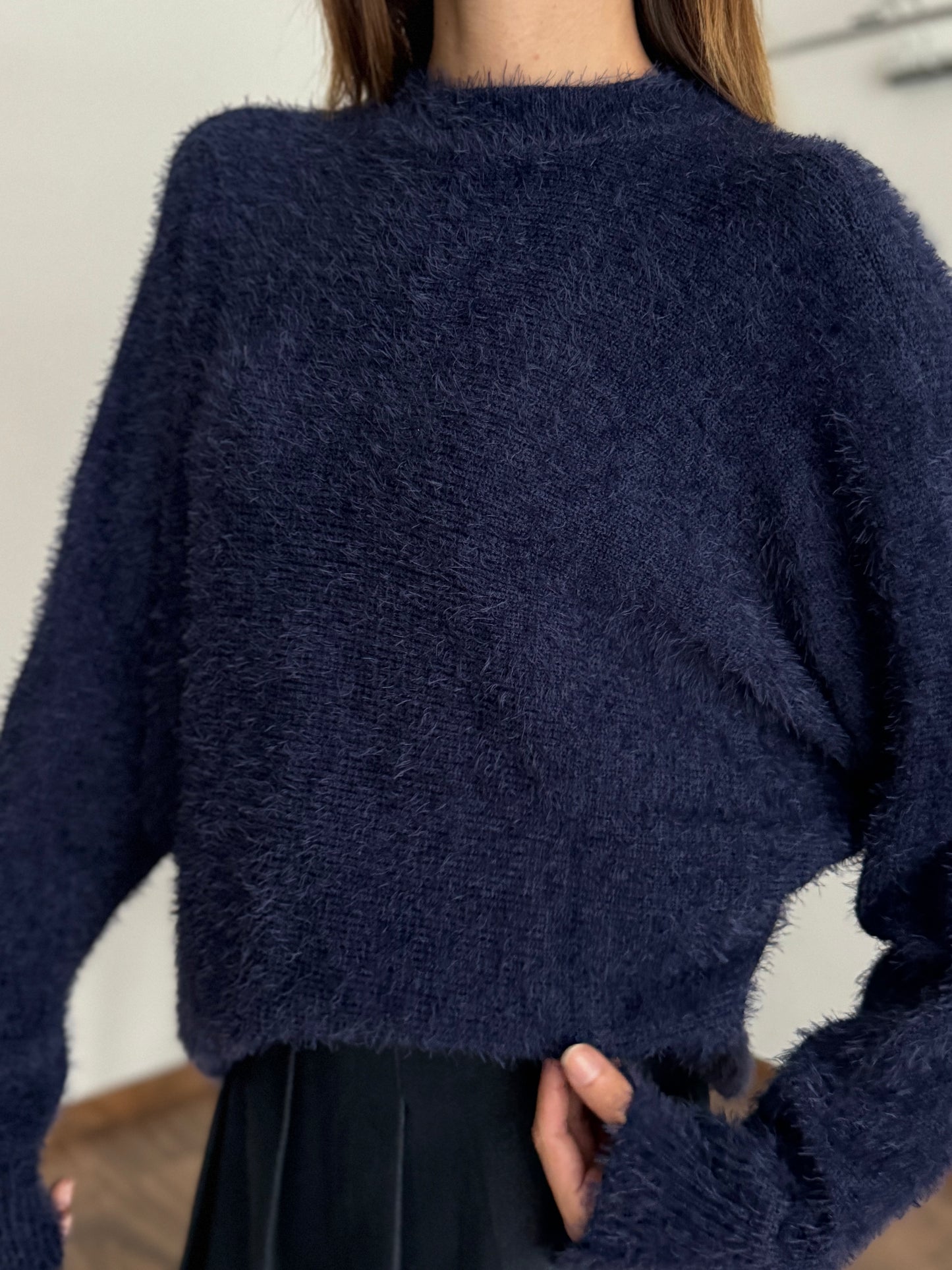 Sakallı Yarasa Kol Lacivert Kazak