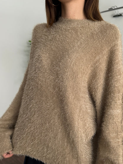 Sakallı Yarasa Kol Sütlü Kahve Kazak