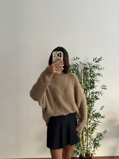 Sakallı Yarasa Kol Sütlü Kahve Kazak