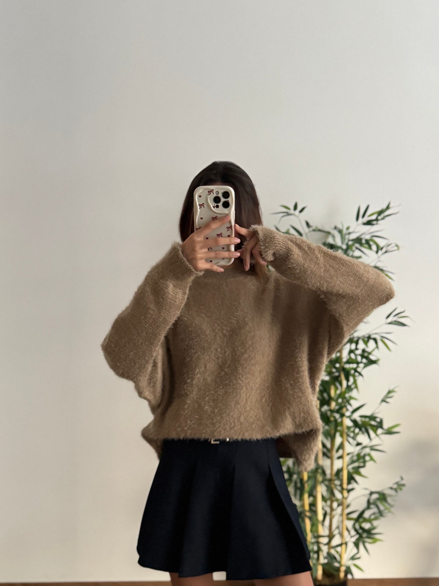 Sakallı Yarasa Kol Sütlü Kahve Kazak