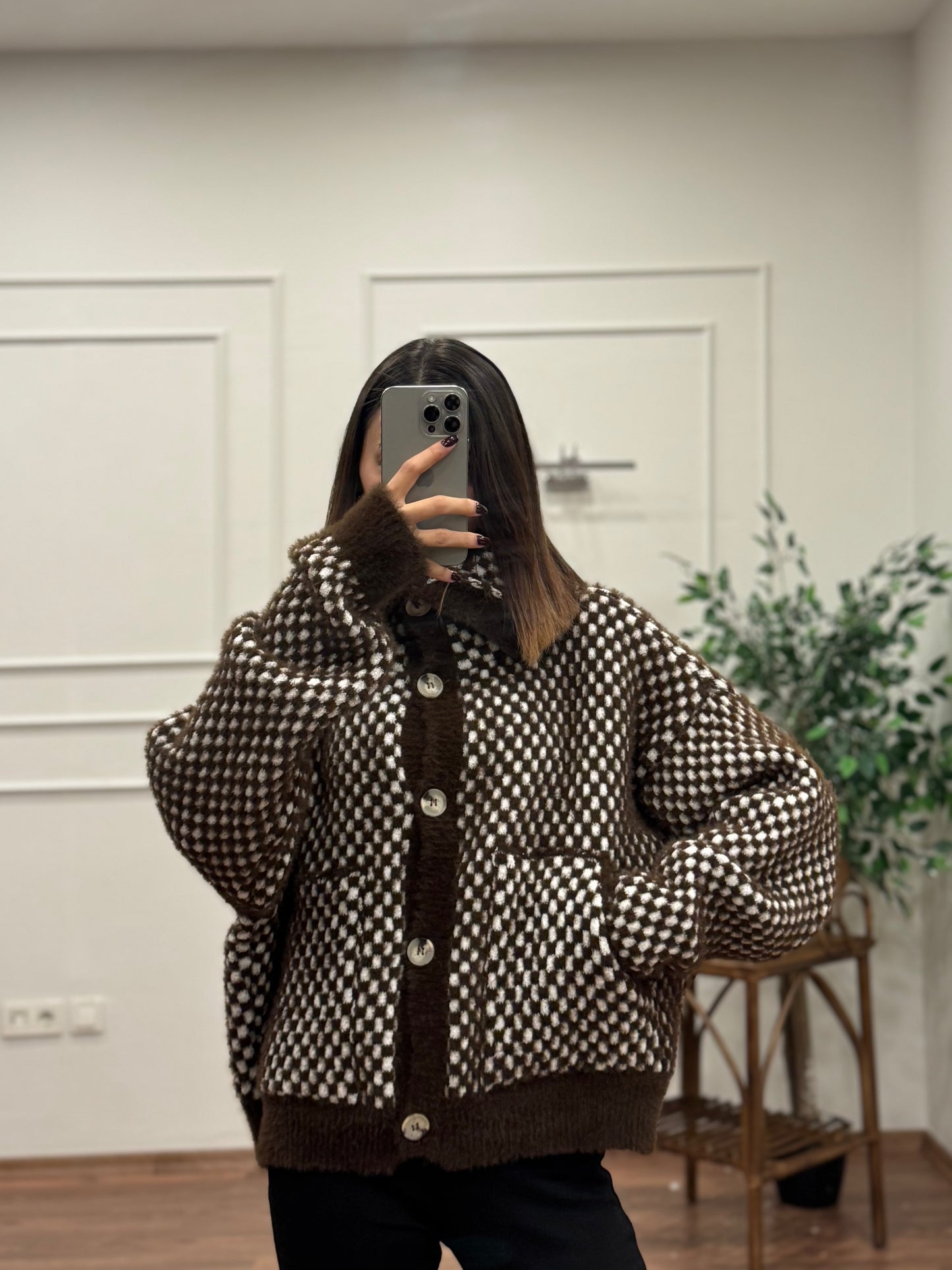 Check Dama Desen Hırka