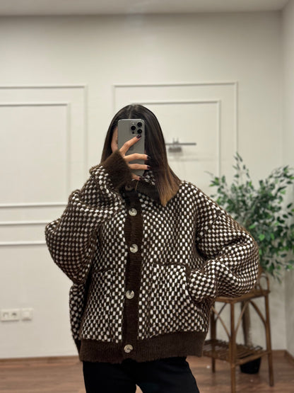 Check Dama Desen Hırka
