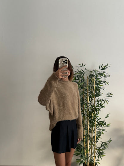 Sakallı Yarasa Kol Sütlü Kahve Kazak