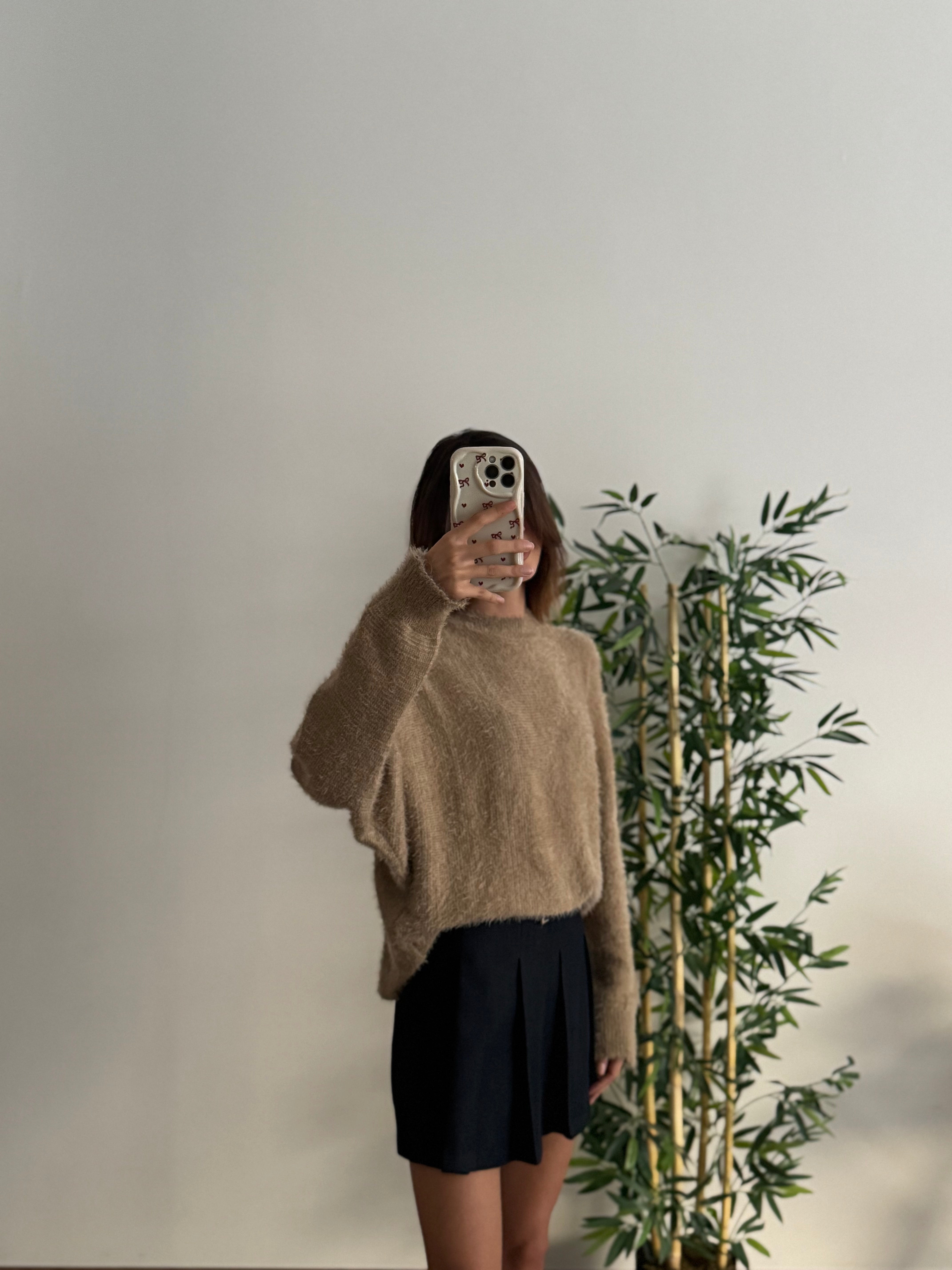 Sakallı Yarasa Kol Sütlü Kahve Kazak