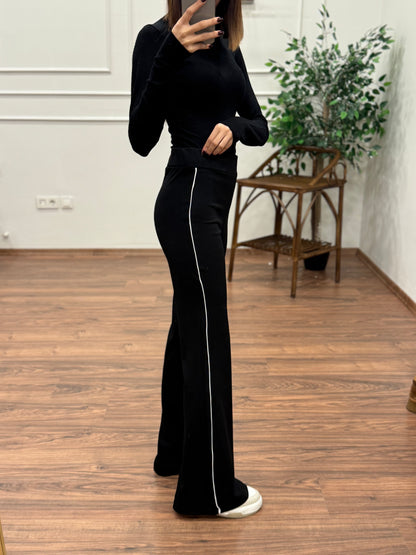 Line Yanı Çıma Siyah İspanyol Pantolon