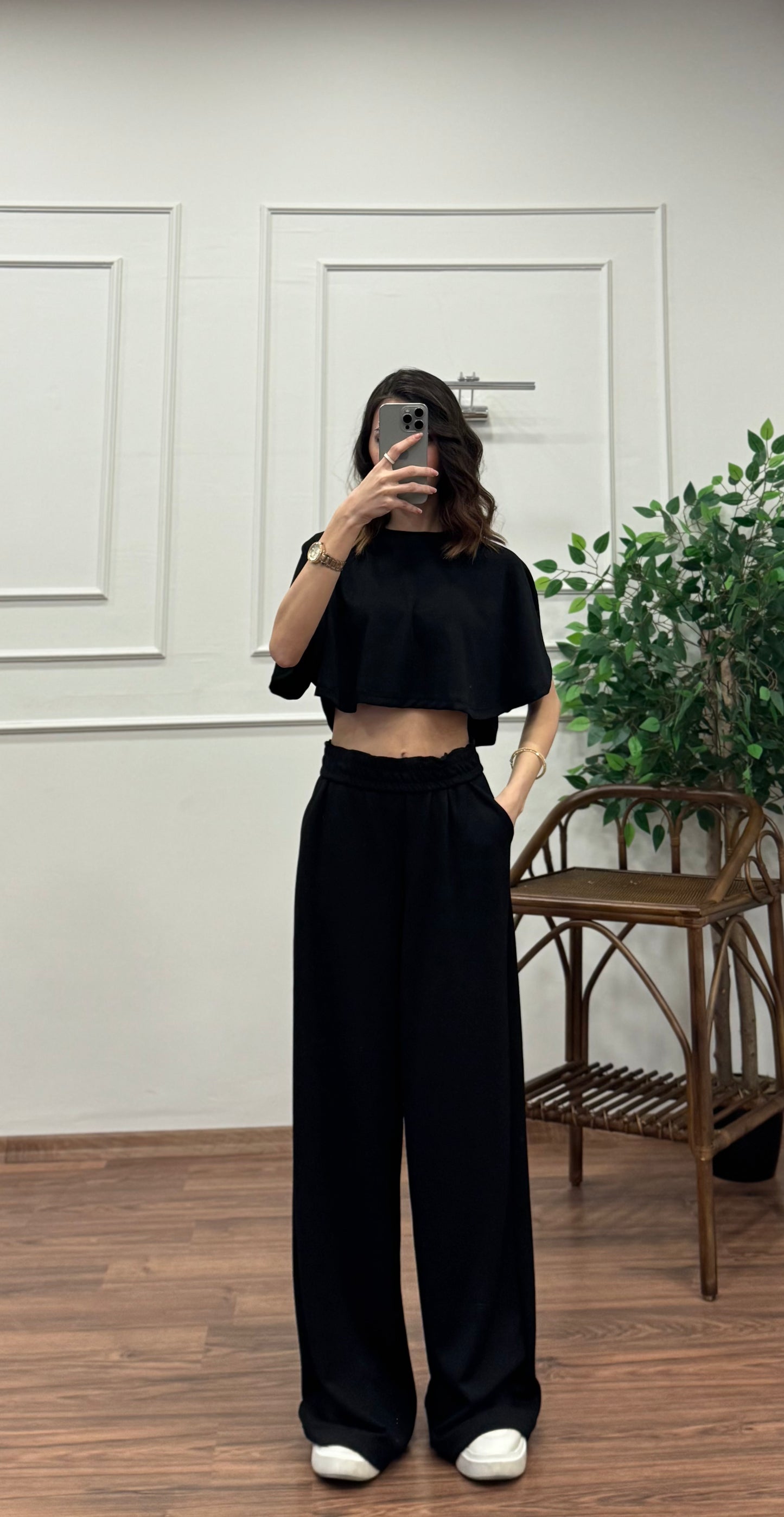 Leva Modal Crop Siyah Takım