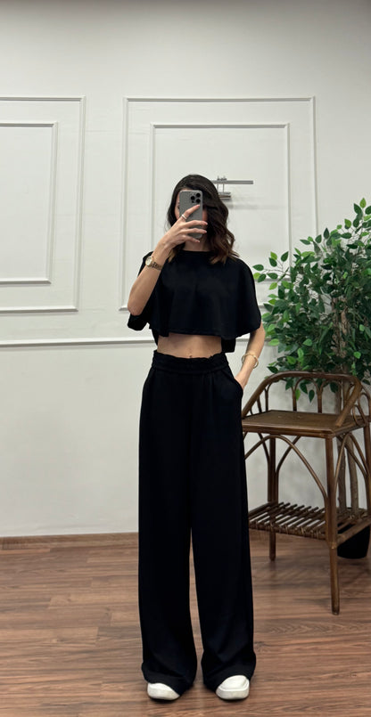 Leva Modal Crop Siyah Takım
