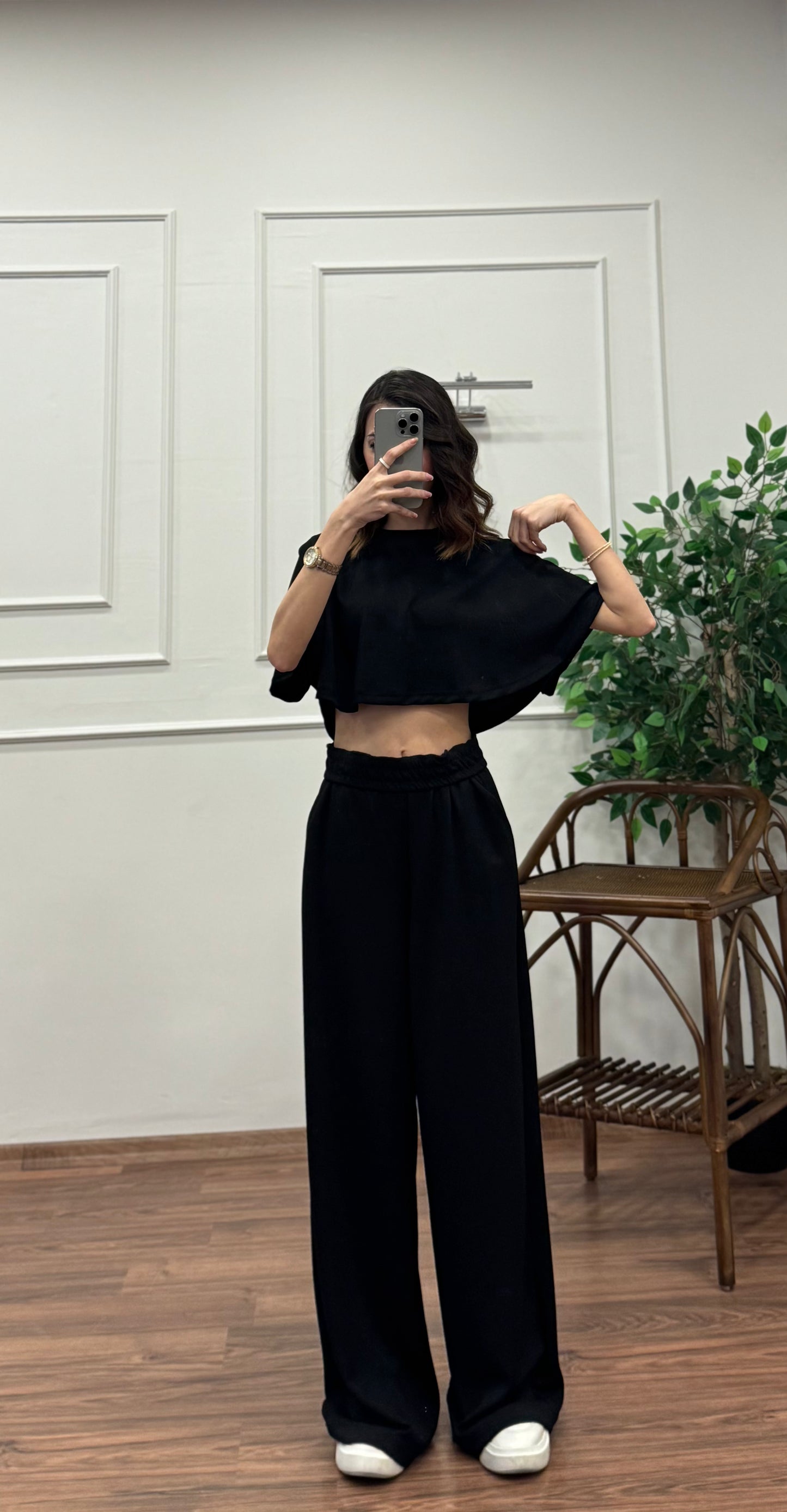 Leva Modal Crop Siyah Takım