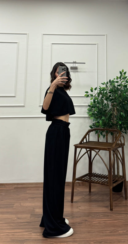 Leva Modal Crop Siyah Takım