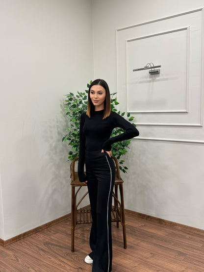 Line Yanı Çıma Siyah İspanyol Pantolon