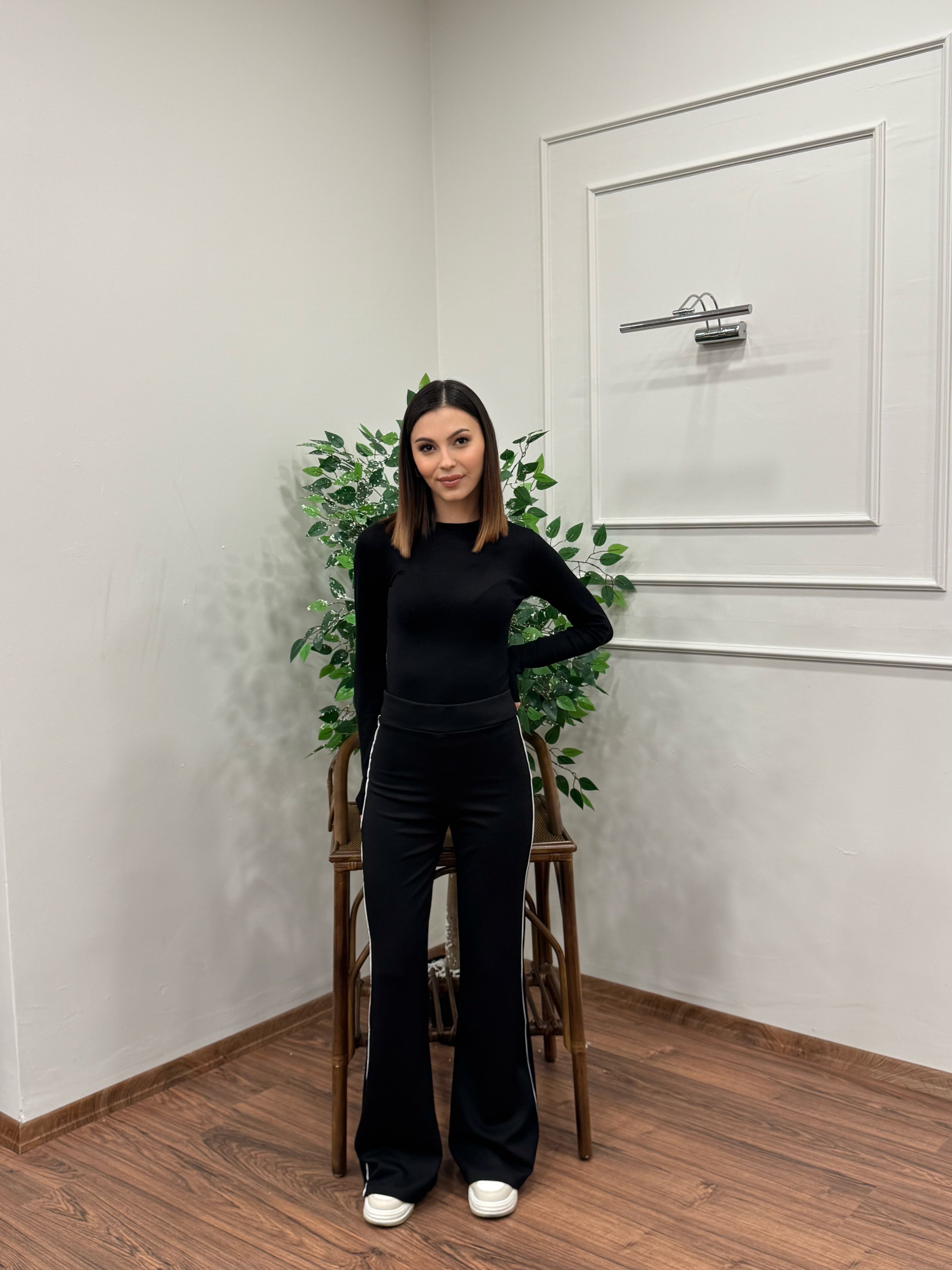 Line Yanı Çıma Siyah İspanyol Pantolon