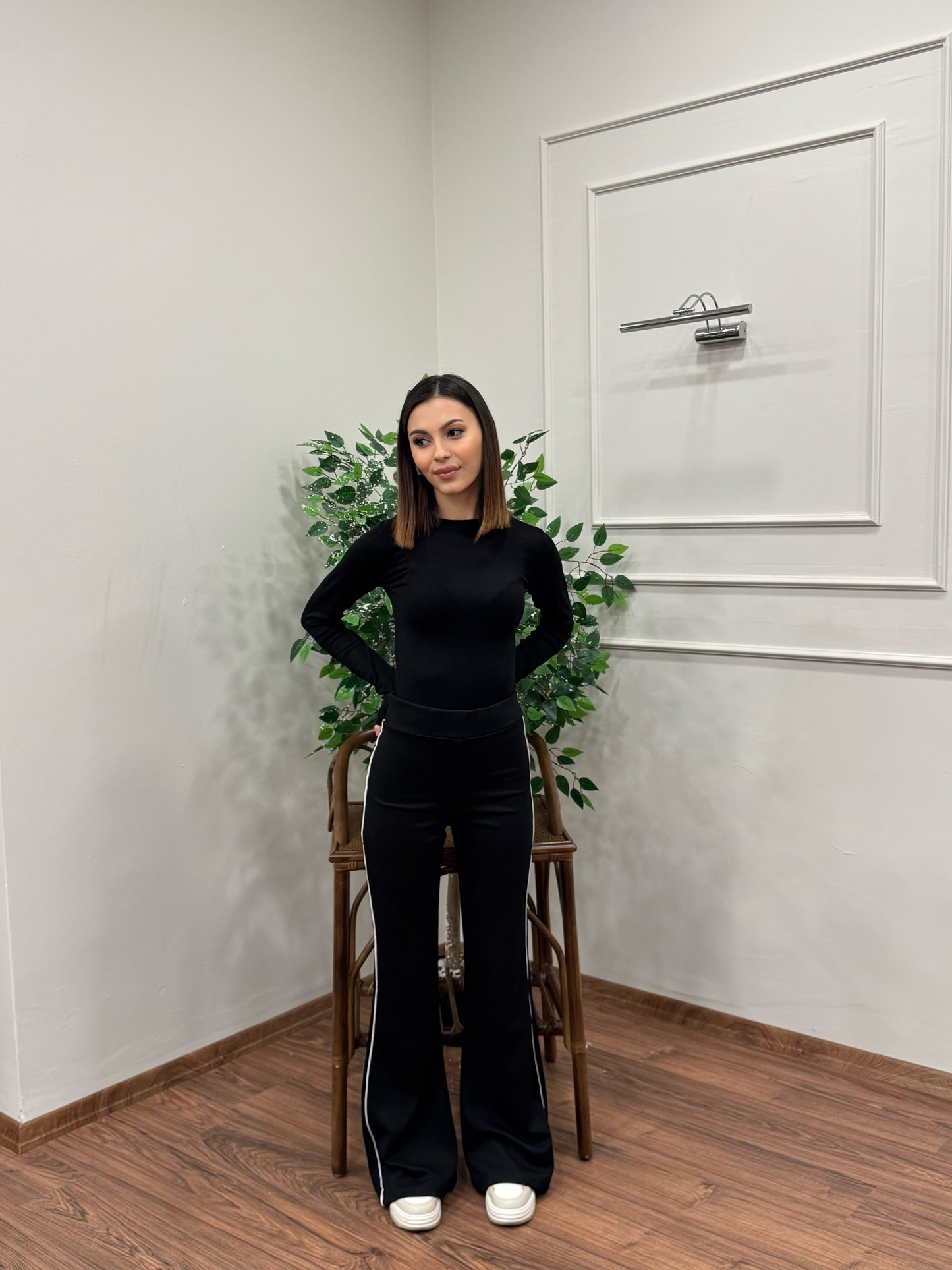 Line Yanı Çıma Siyah İspanyol Pantolon