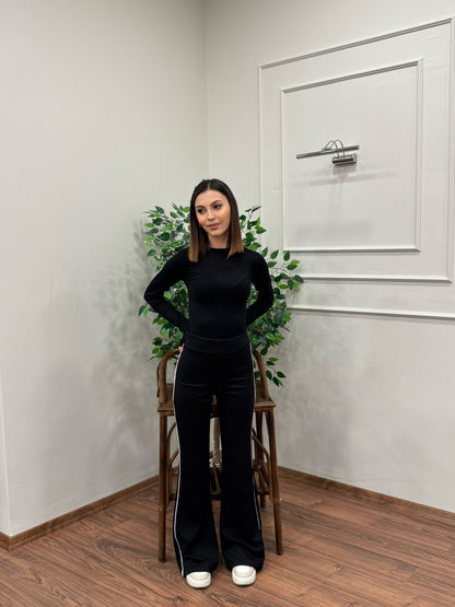 Line Yanı Çıma Siyah İspanyol Pantolon