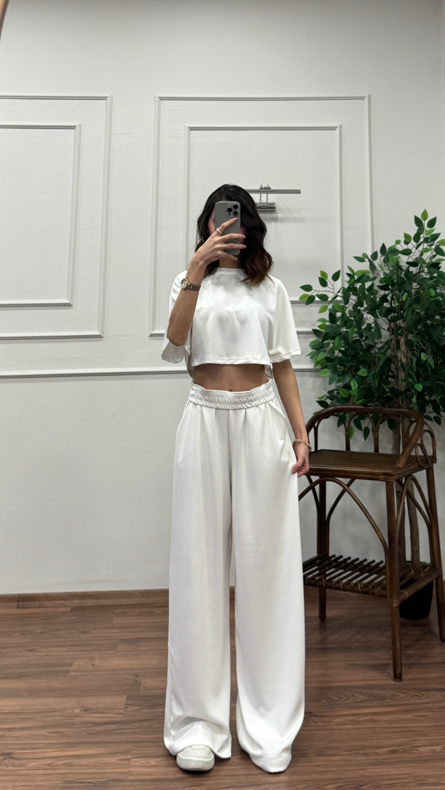 Leva Modal Crop Beyaz Takım