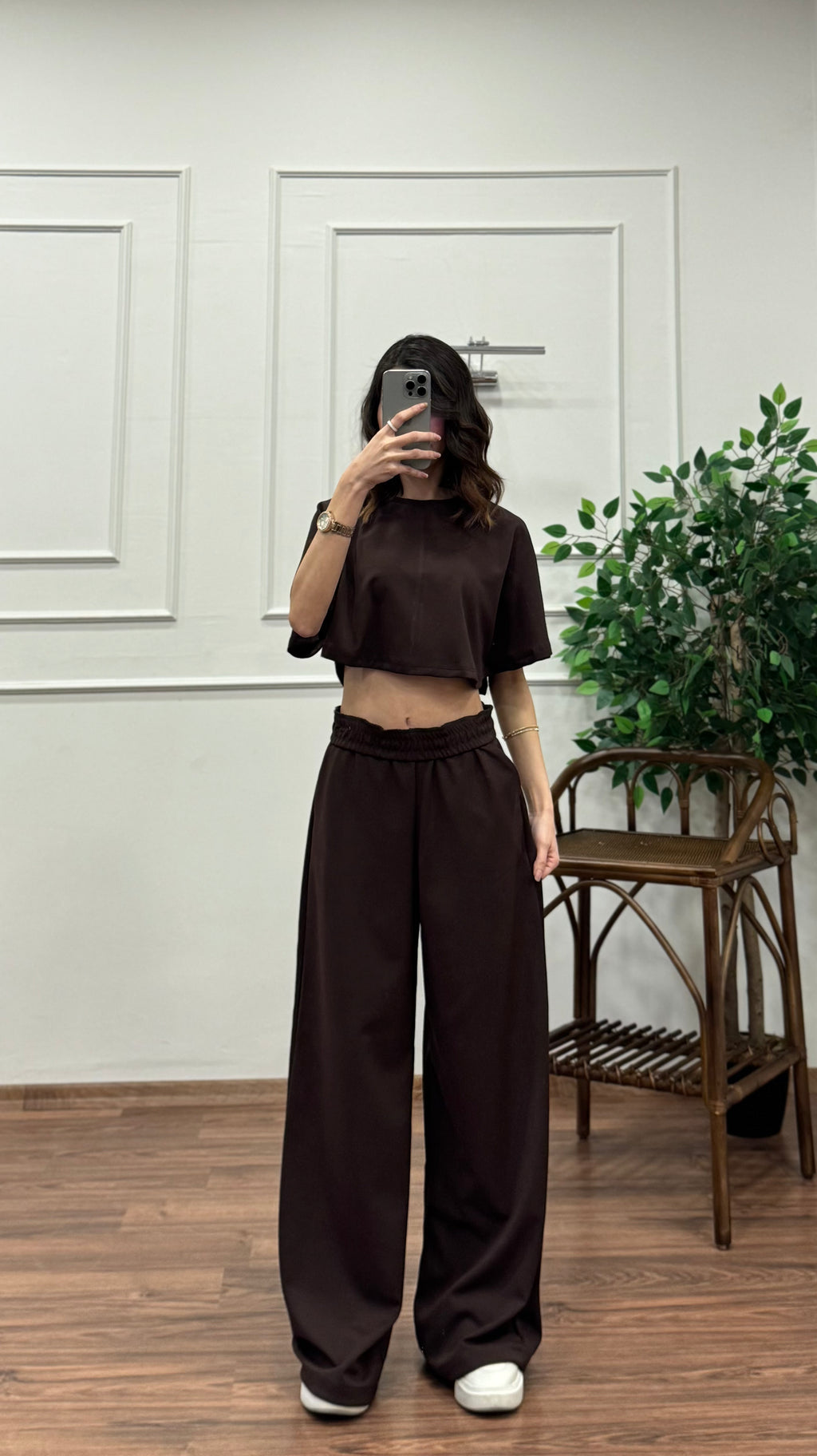 Leva Modal Crop Kahverengi Takım