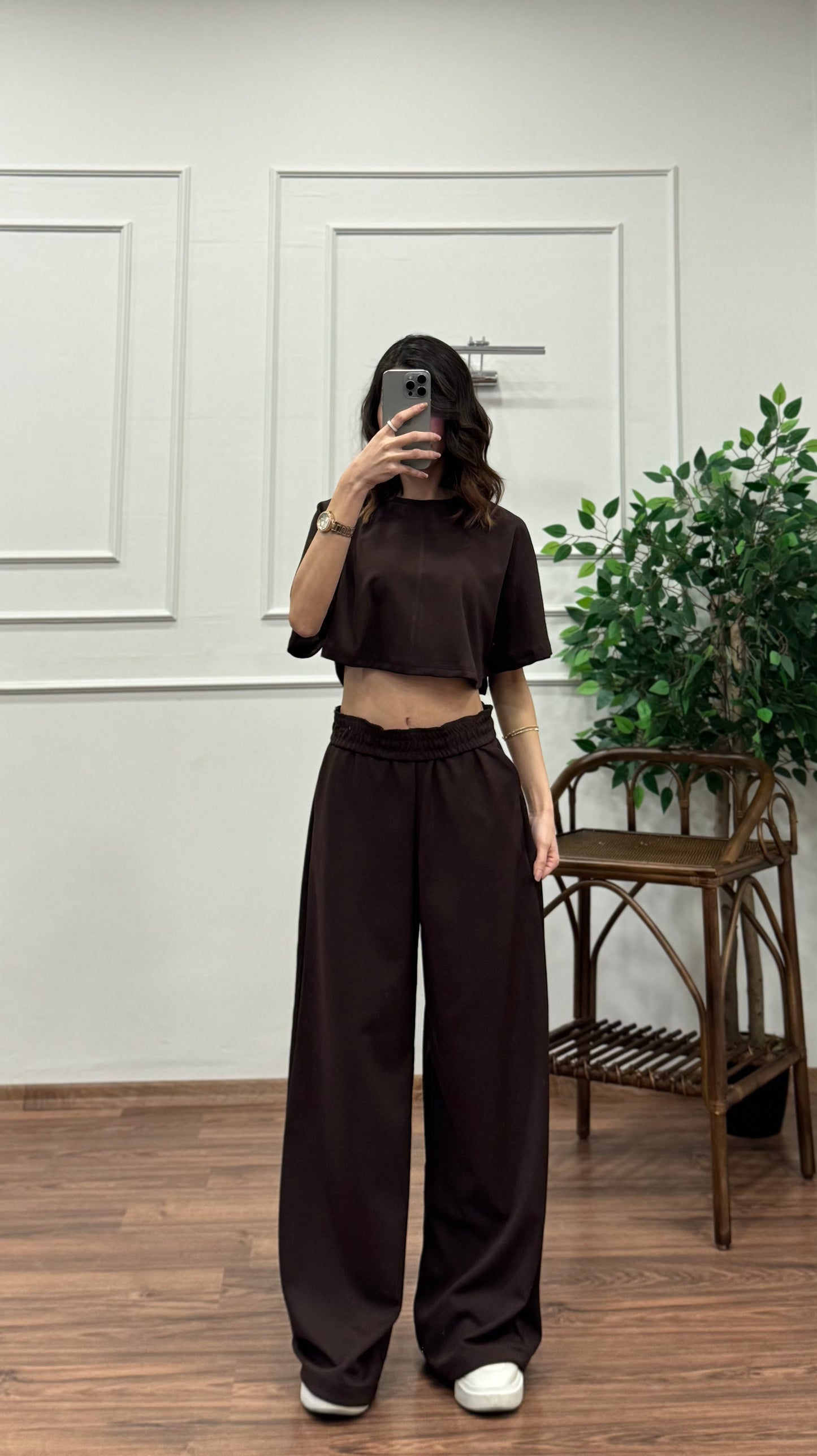 Leva Modal Crop Kahverengi Takım