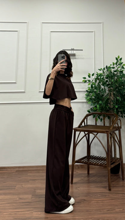 Leva Modal Crop Kahverengi Takım