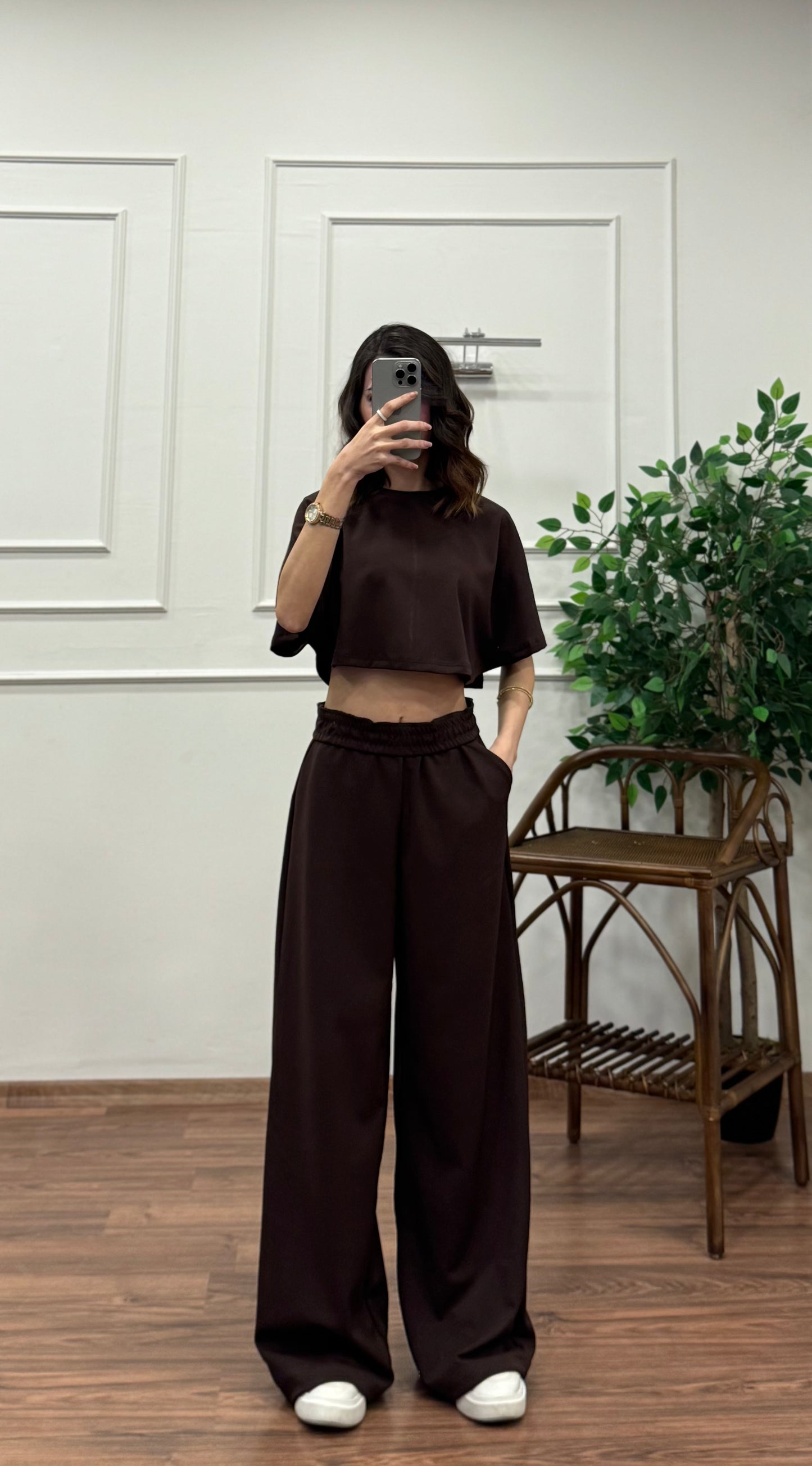 Leva Modal Crop Kahverengi Takım
