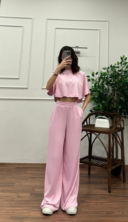 Leva Modal Crop Pembe Takım