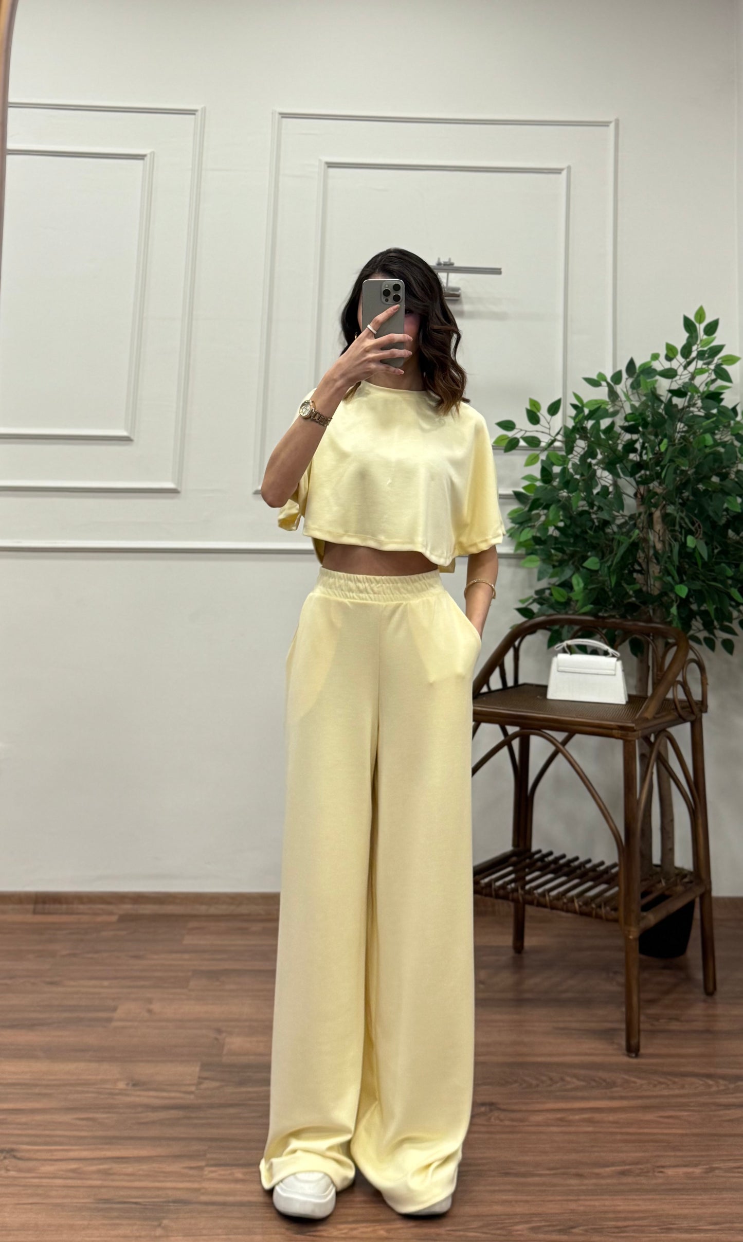 Leva Modal Crop Sarı Takım