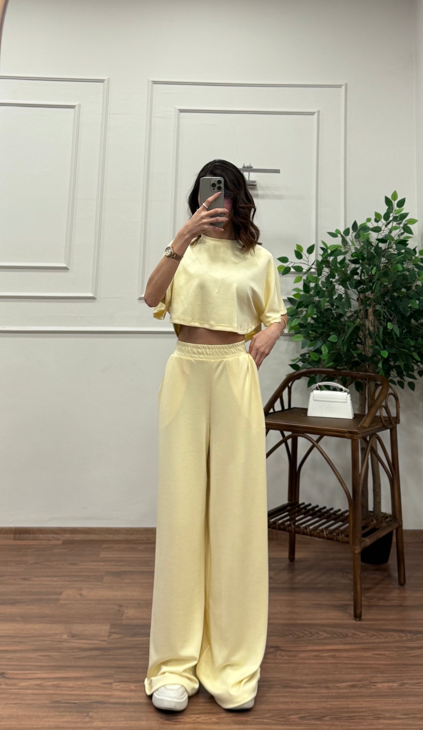 Leva Modal Crop Sarı Takım