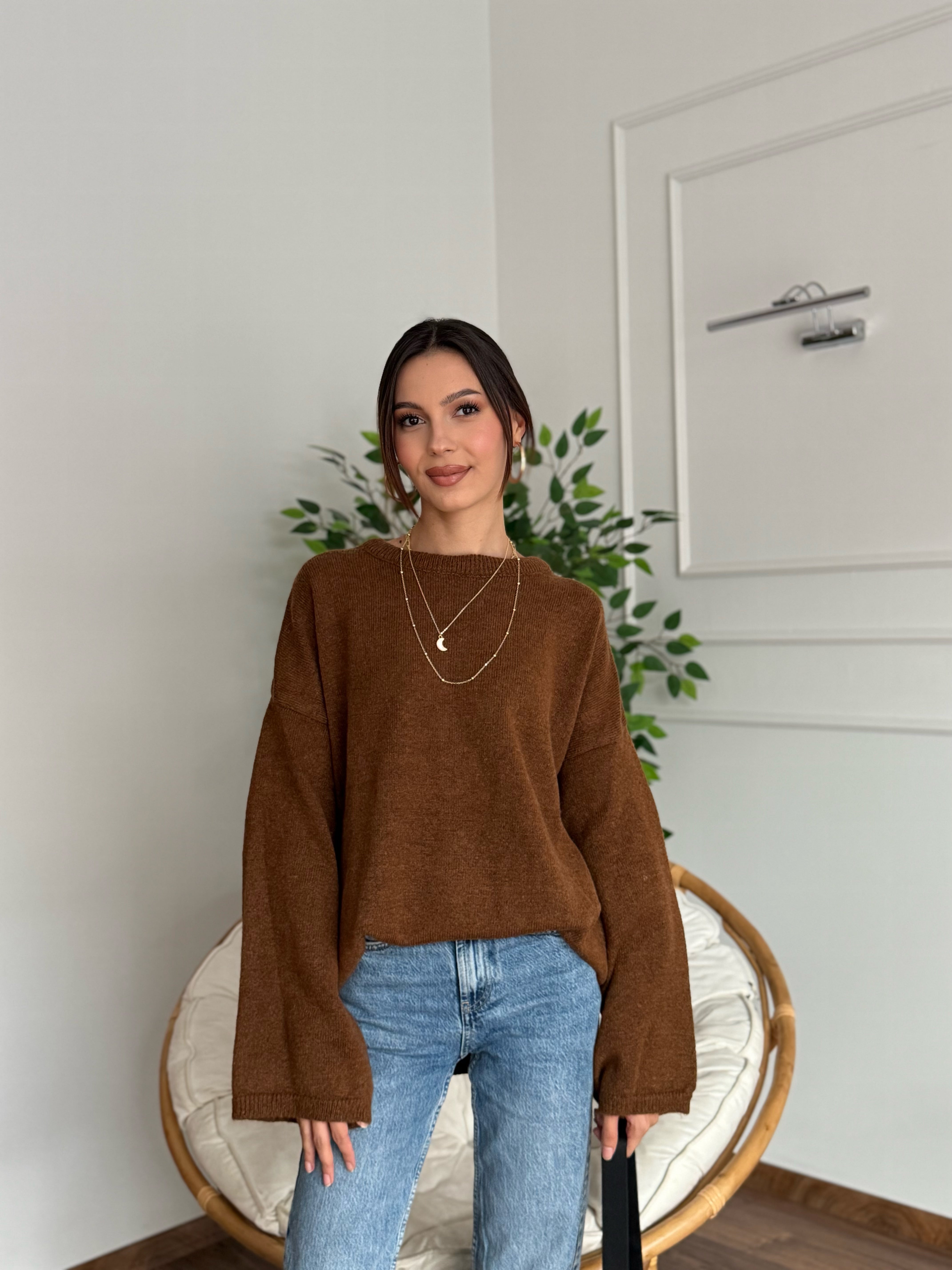 Oversize Bisiklet Yaka Pinterest Kahverengi Kazak