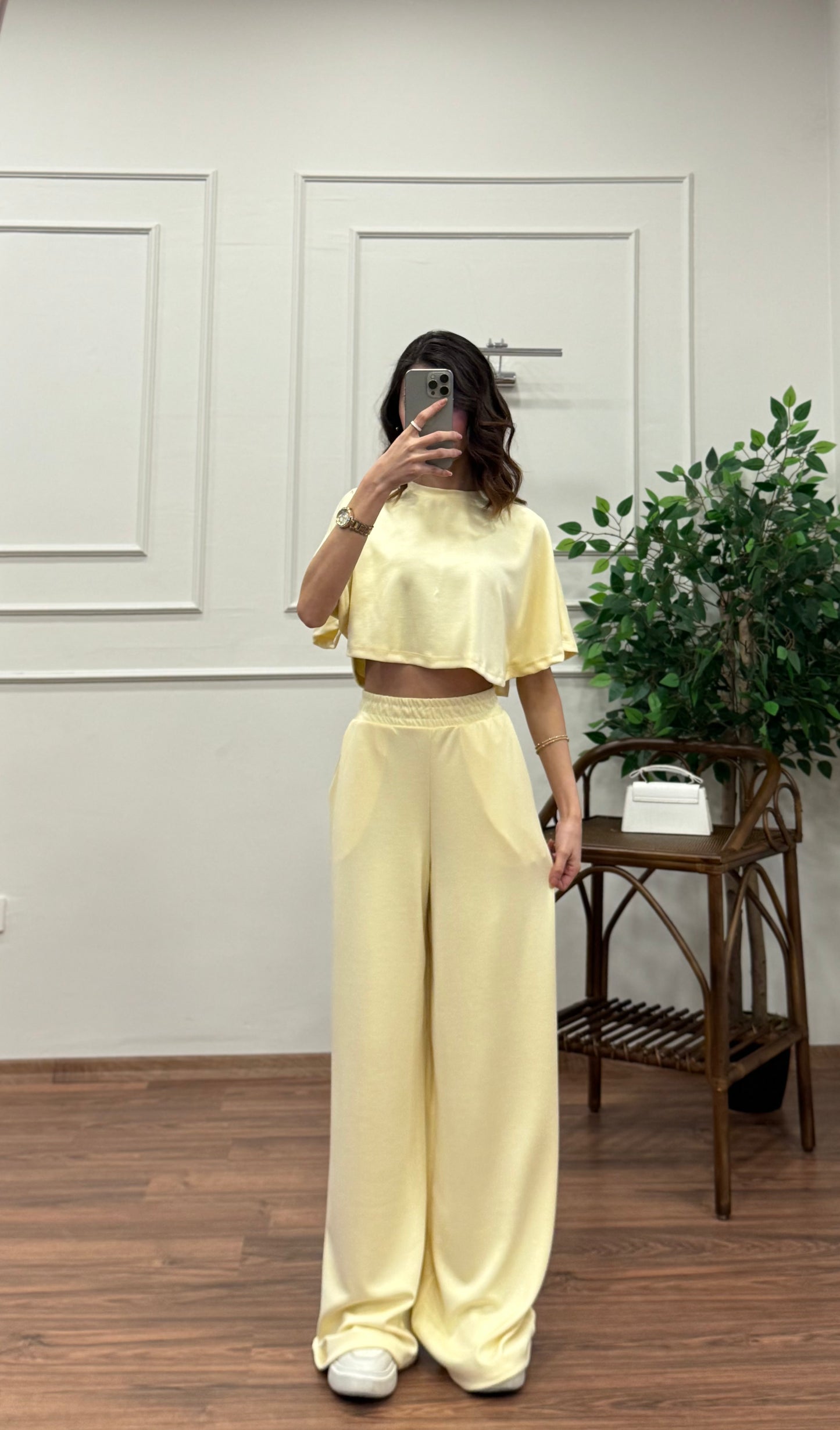 Leva Modal Crop Sarı Takım