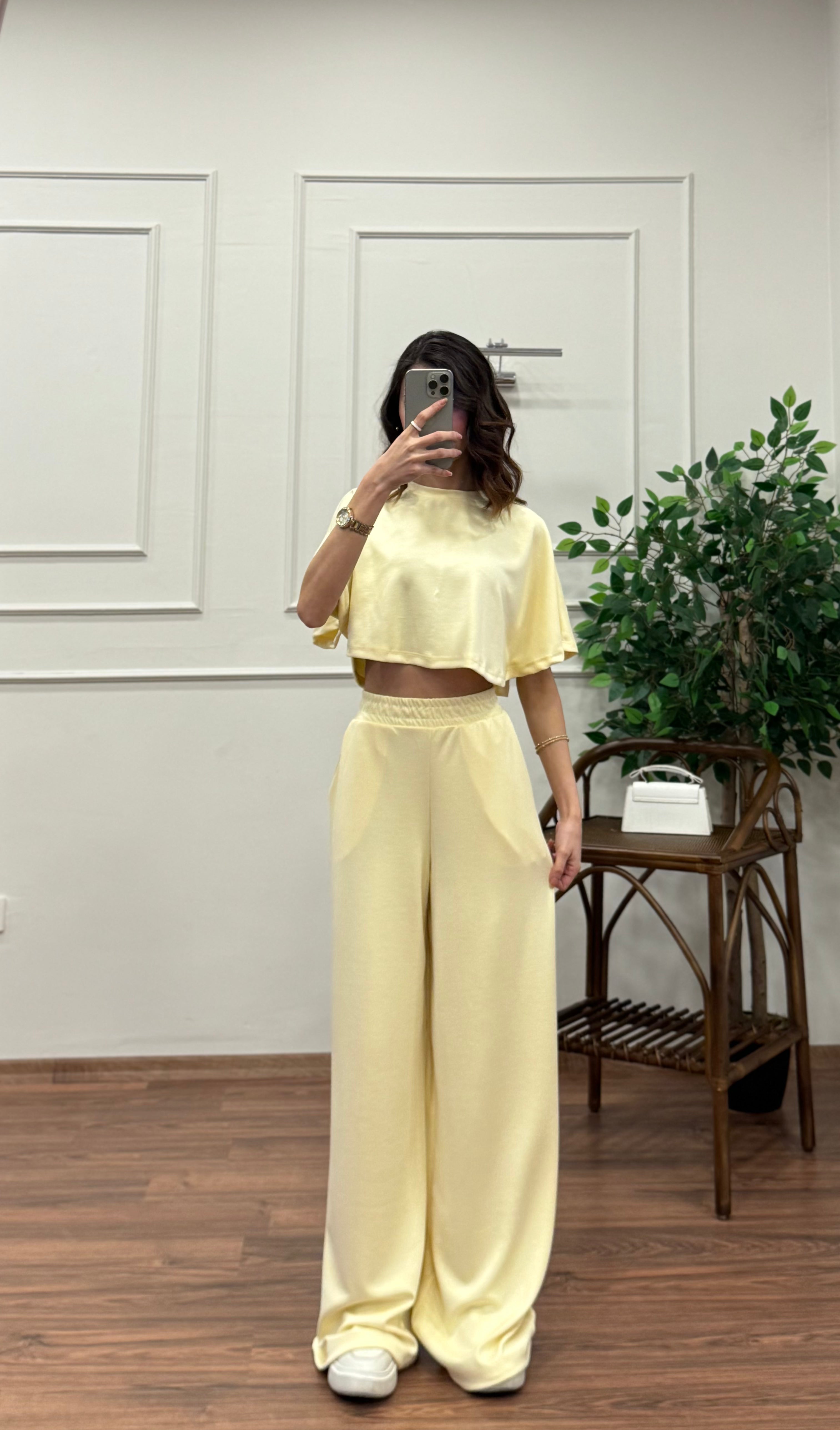Leva Modal Crop Sarı Takım