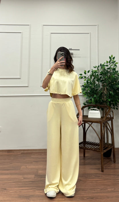 Leva Modal Crop Sarı Takım