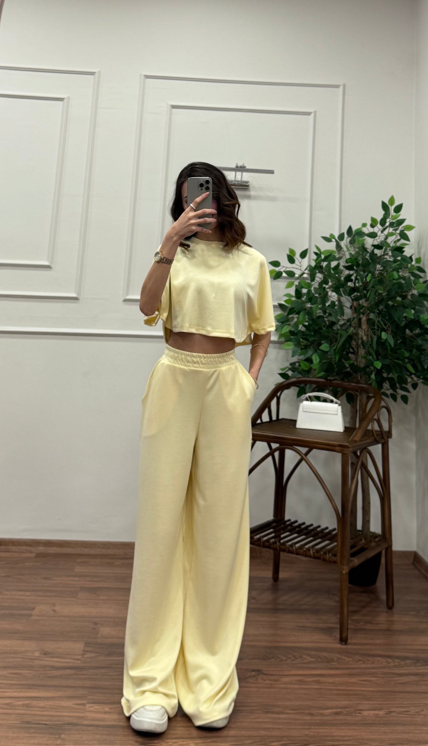 Leva Modal Crop Sarı Takım