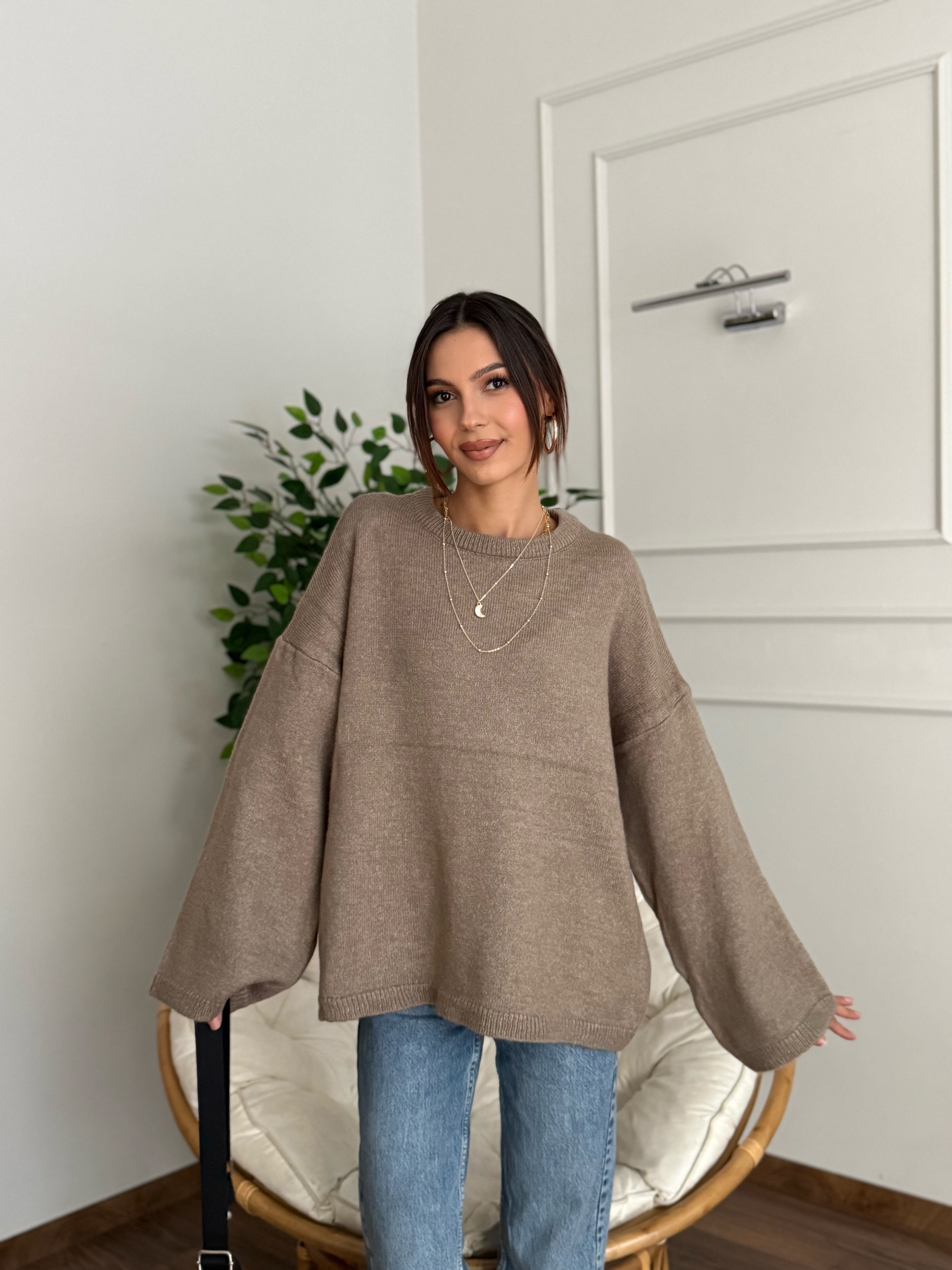Oversize Bisiklet Yaka Pinterest Bej Kazak