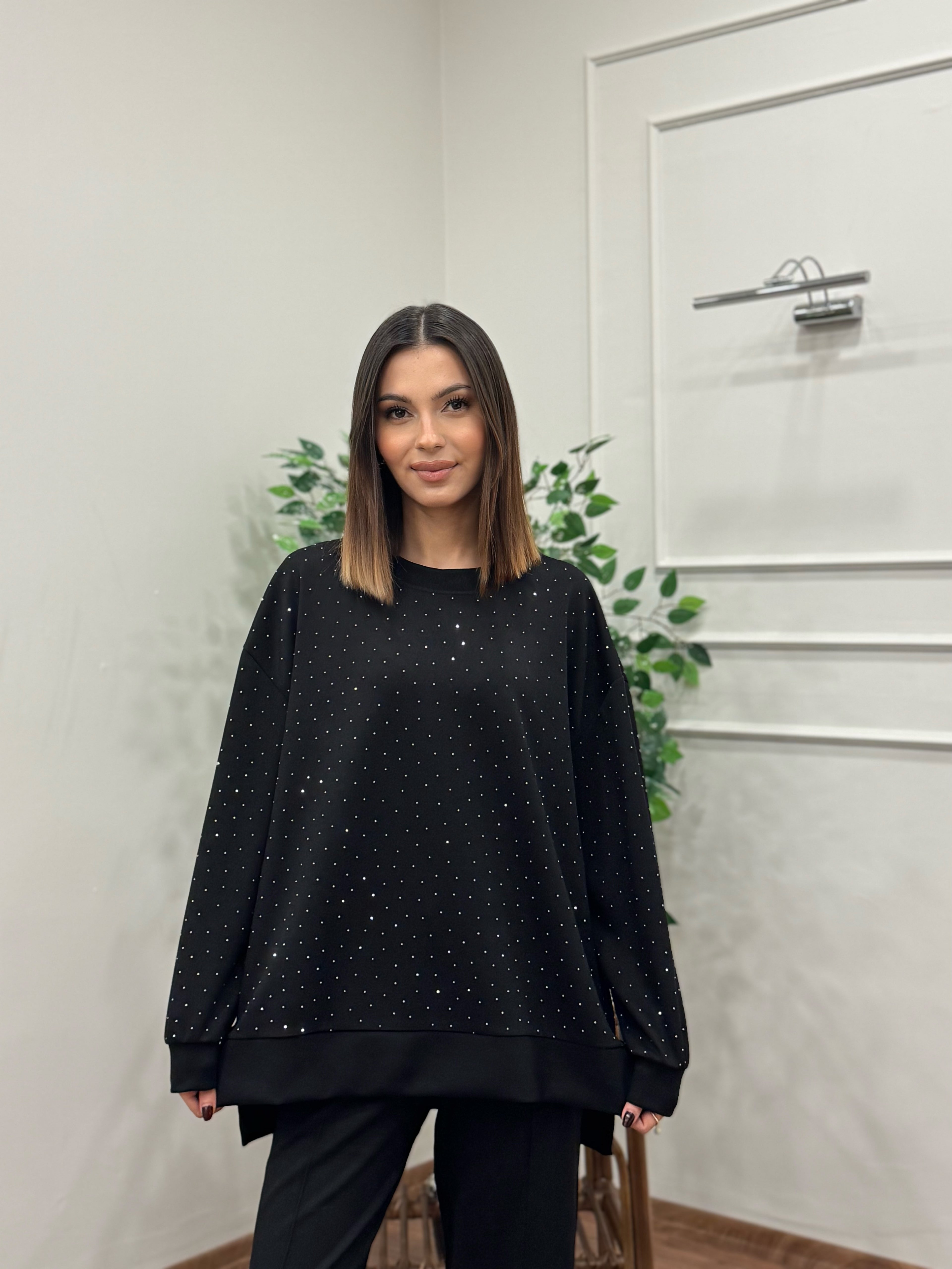 Luna Taş Baskı Siyah Bluz