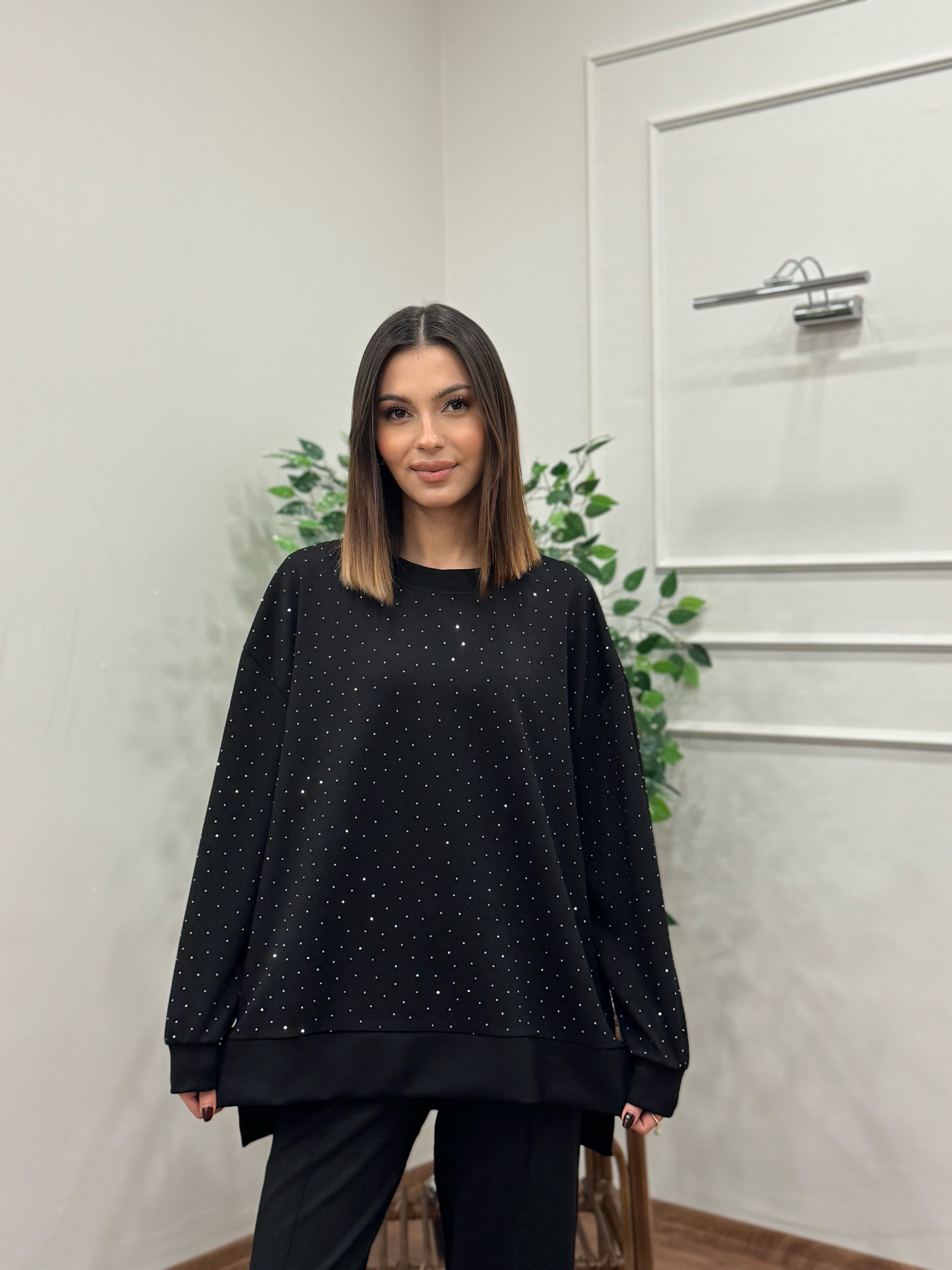 Luna Taş Baskı Siyah Bluz