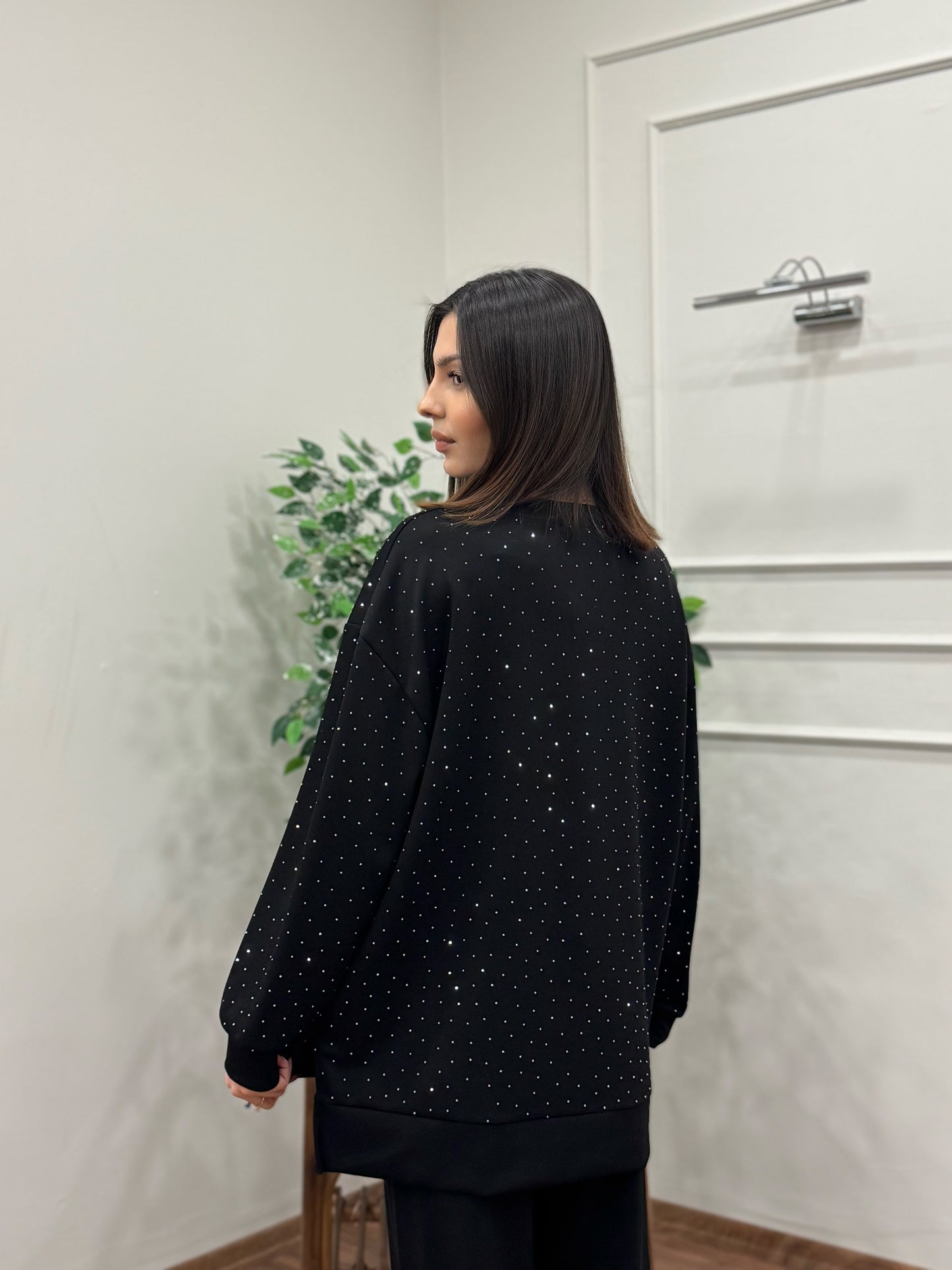 Luna Taş Baskı Siyah Bluz