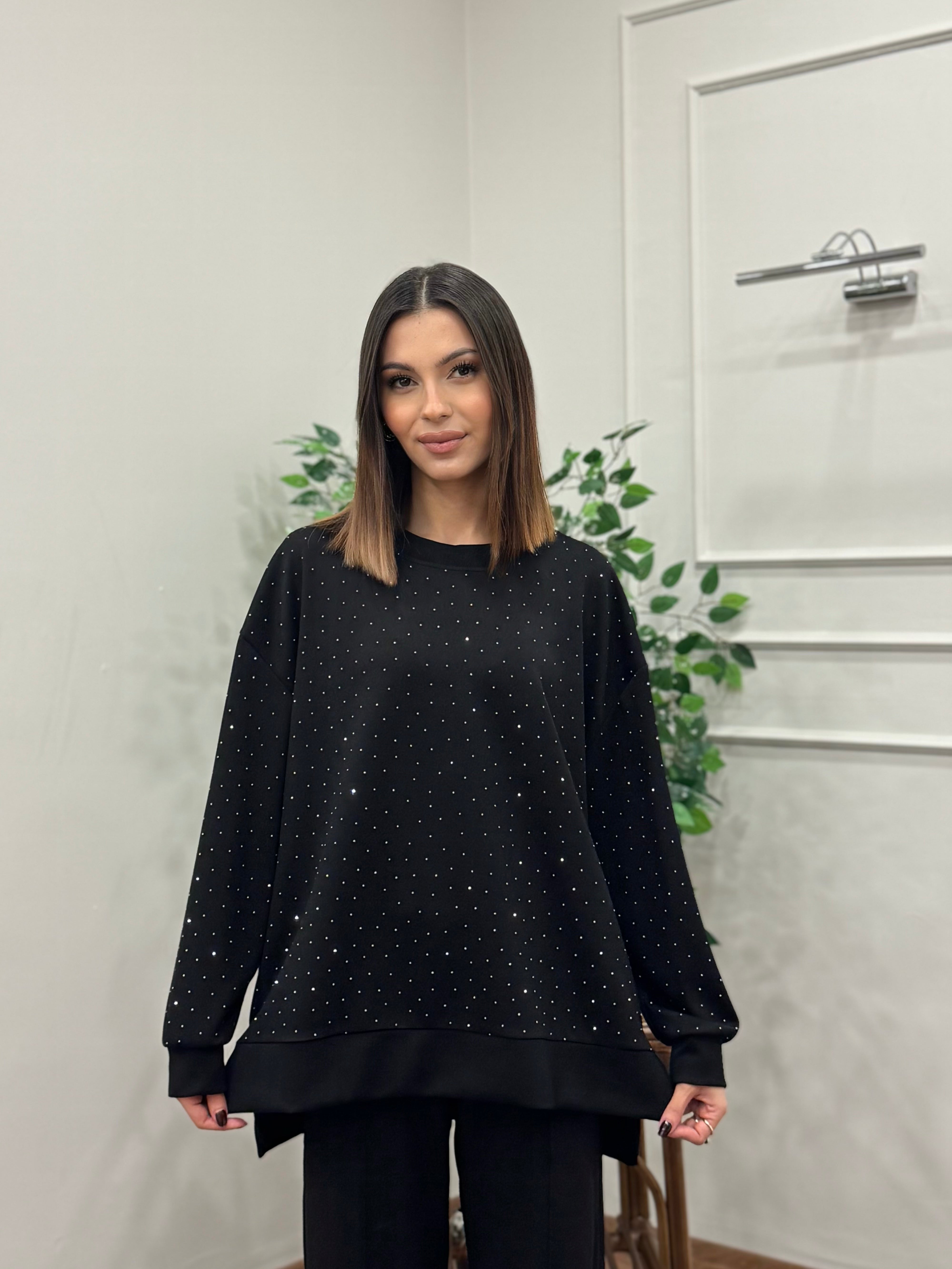 Luna Taş Baskı Siyah Bluz