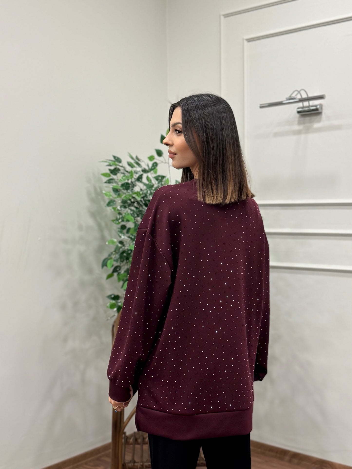 Luna Taş Baskı Bordo Bluz