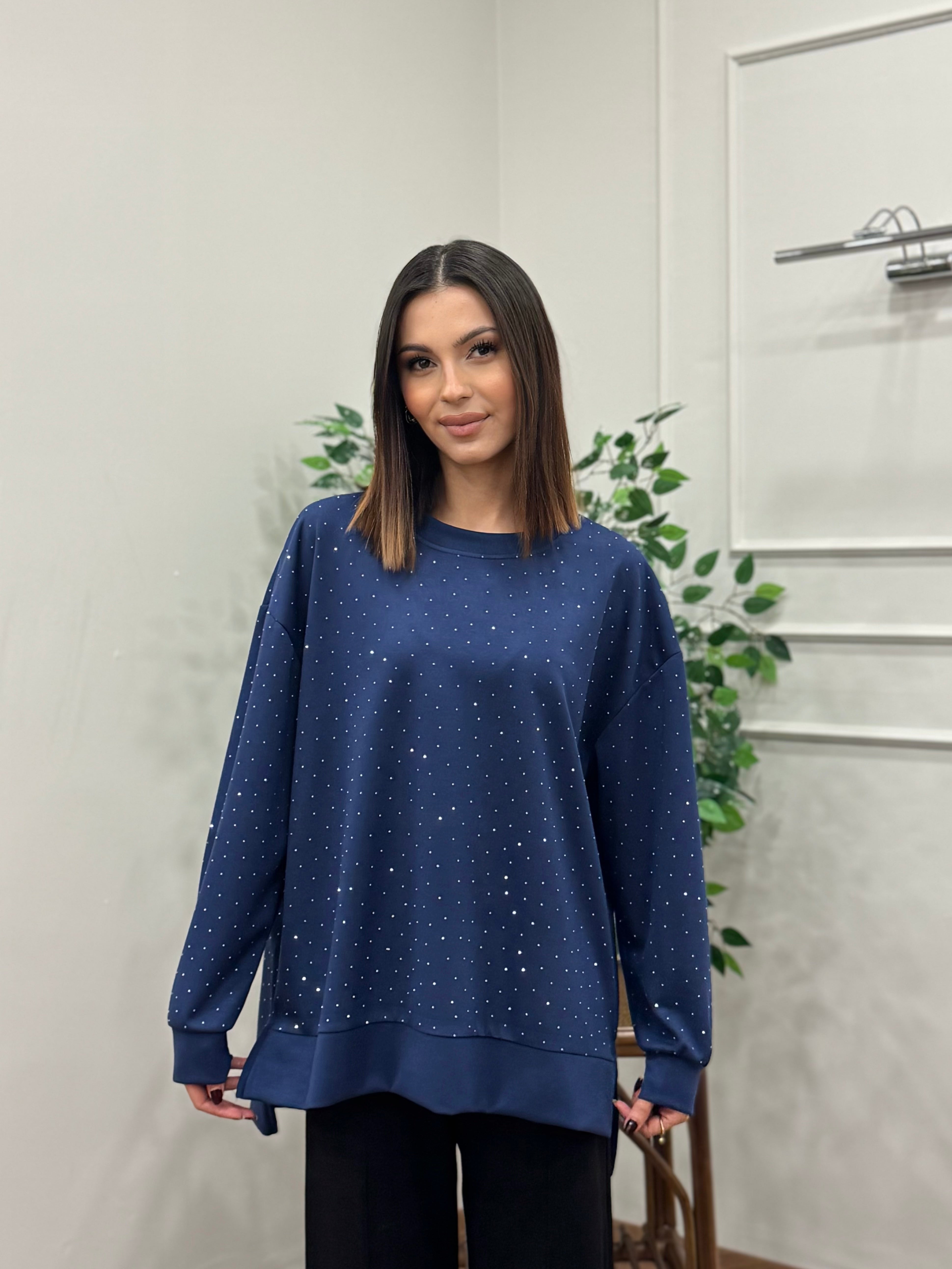 Luna Taş Baskı Lacivert Bluz