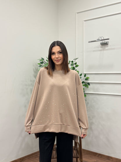 Luna Taş Baskı Bej Bluz