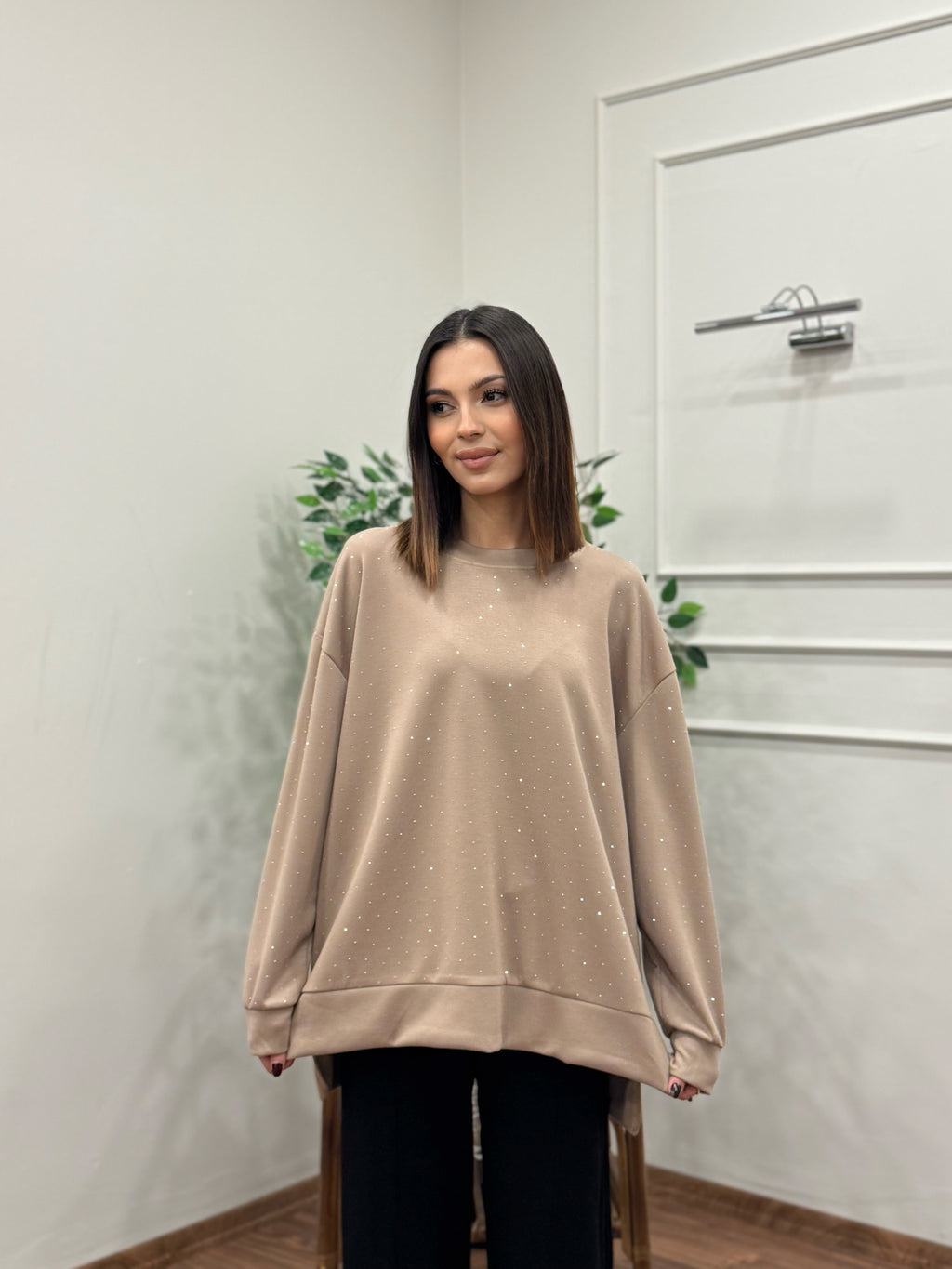 Luna Taş Baskı Bej Bluz