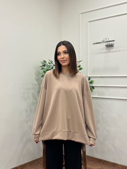 Luna Taş Baskı Bej Bluz