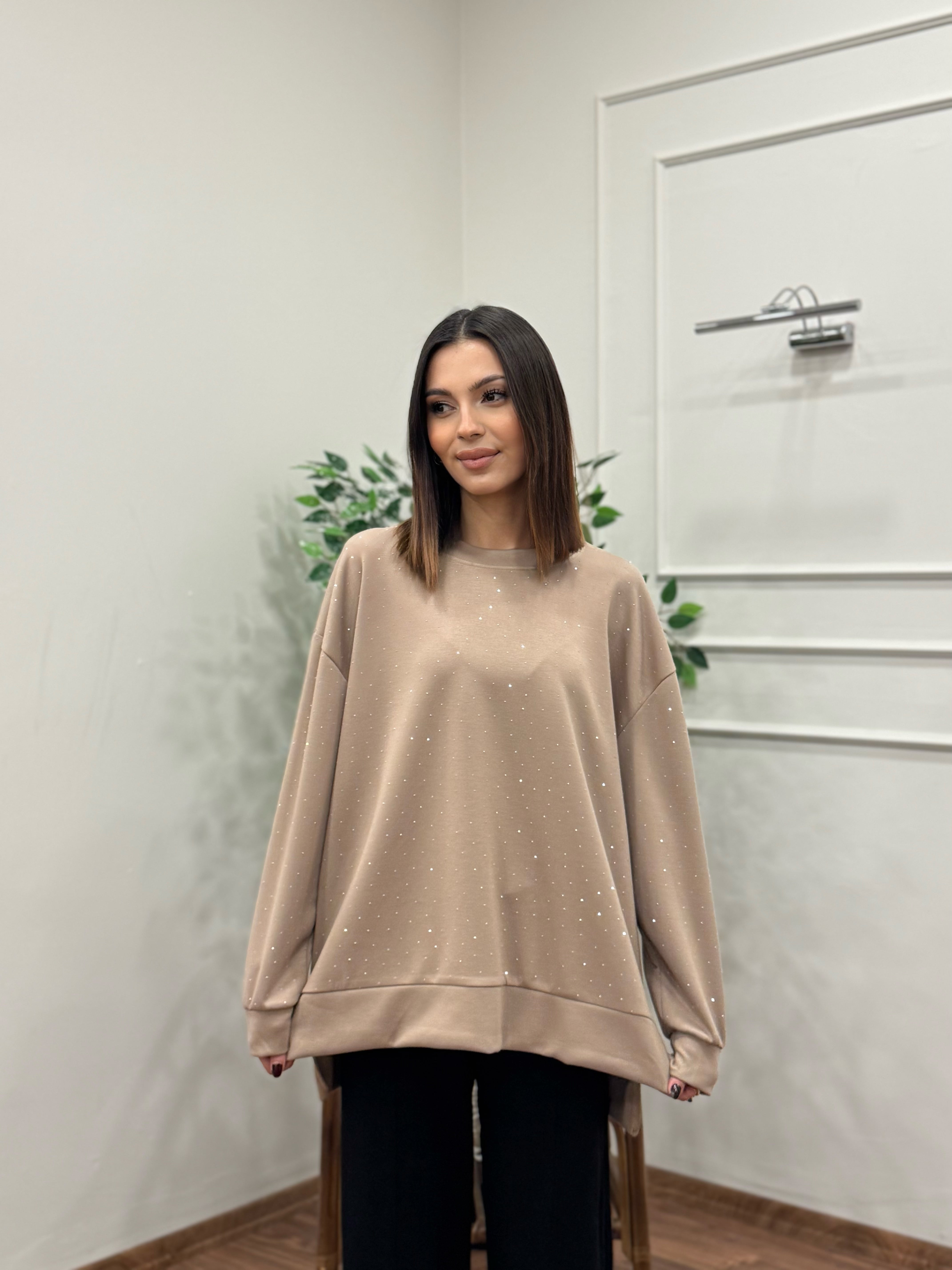 Luna Taş Baskı Bej Bluz