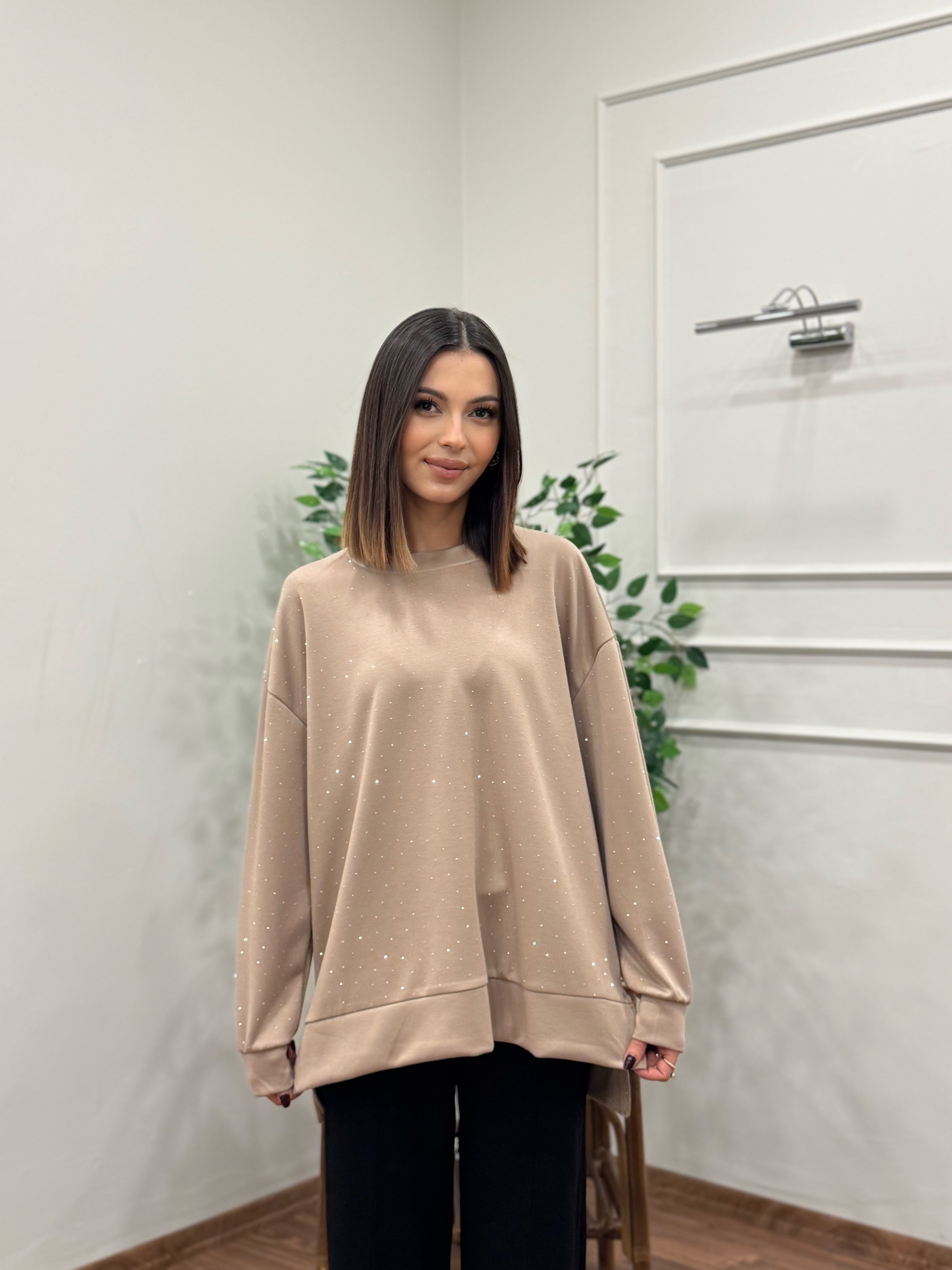 Luna Taş Baskı Bej Bluz