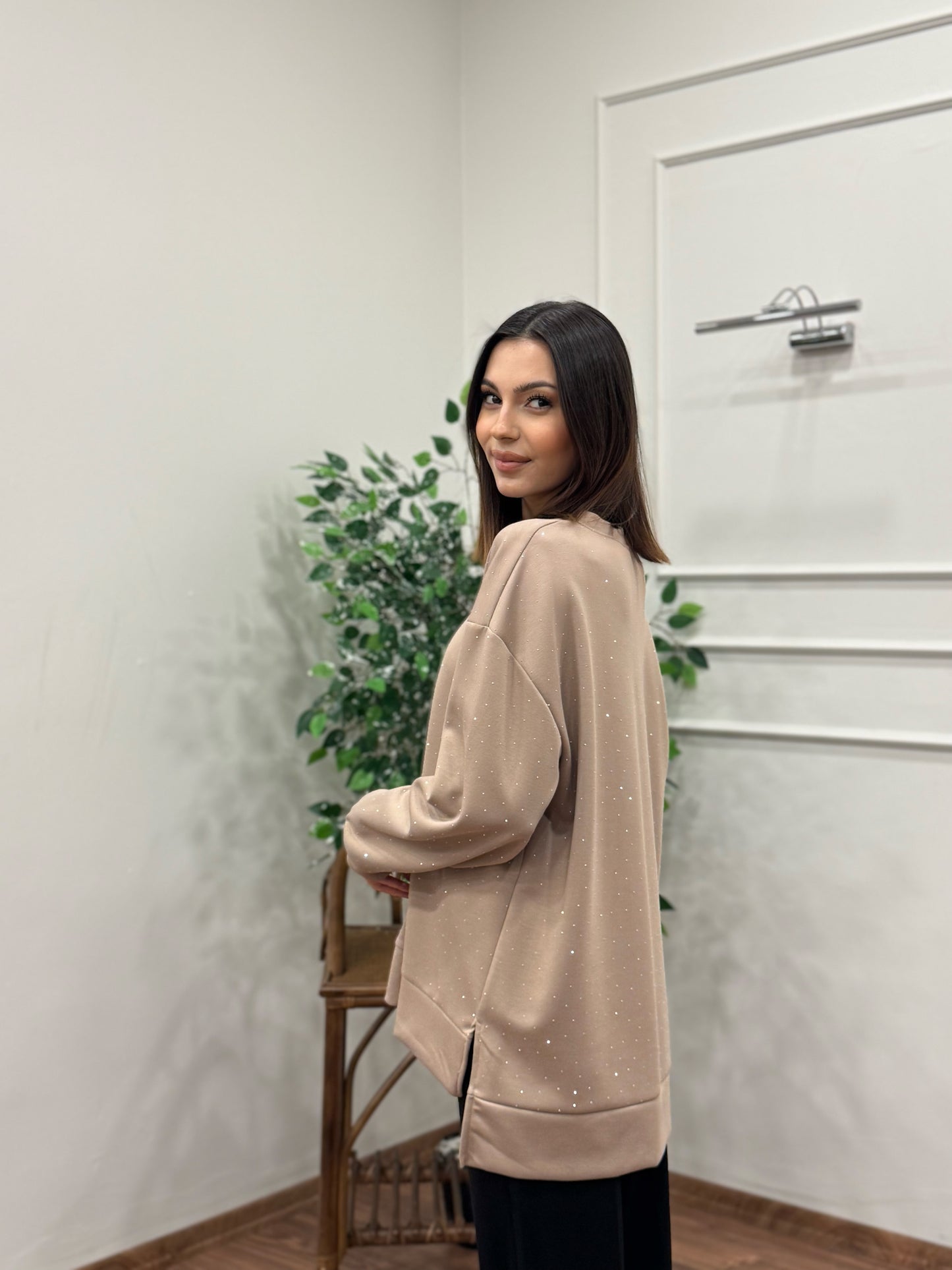 Luna Taş Baskı Bej Bluz