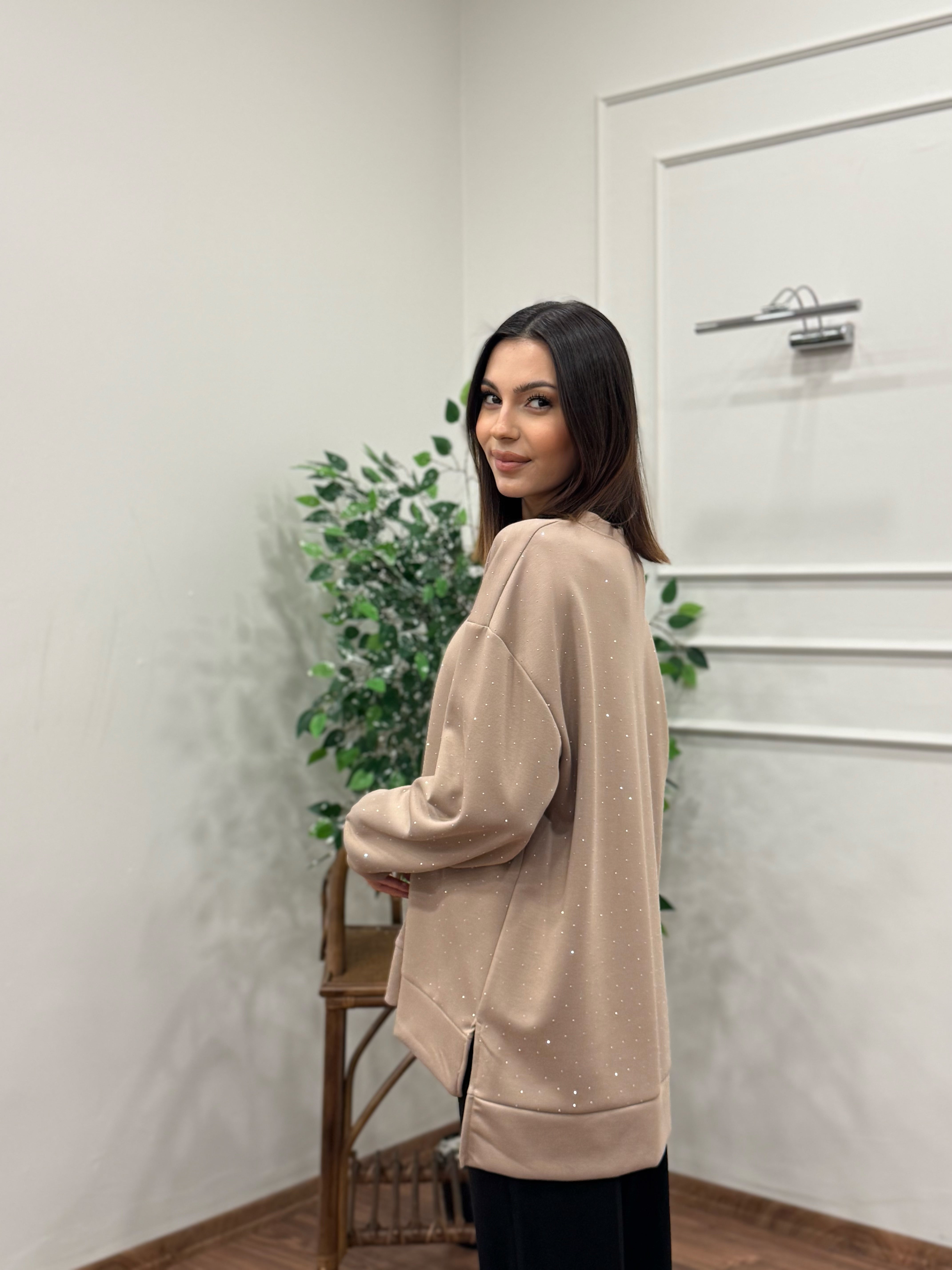 Luna Taş Baskı Bej Bluz