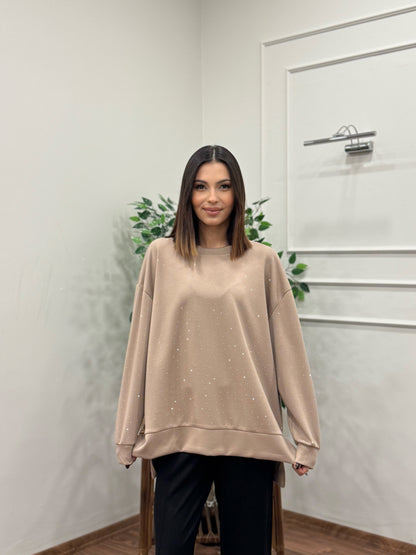 Luna Taş Baskı Bej Bluz