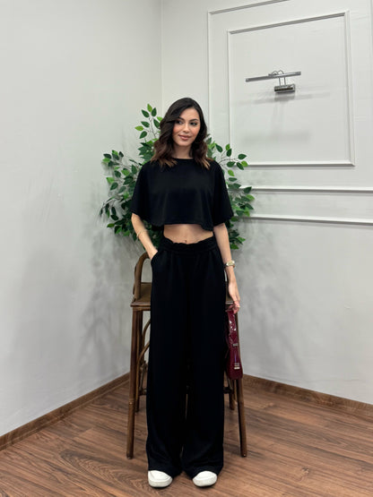 Leva Modal Crop Siyah Takım