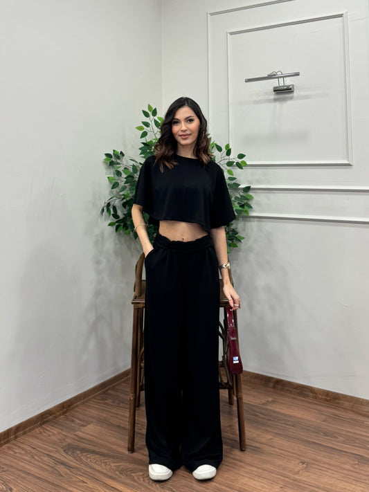 Leva Modal Crop Siyah Takım