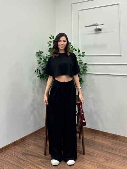 Leva Modal Crop Siyah Takım