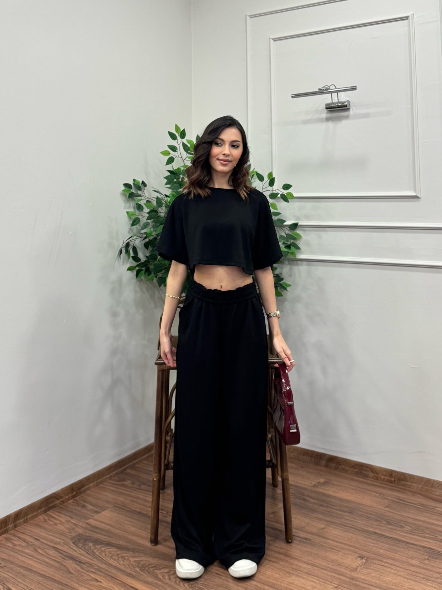 Leva Modal Crop Siyah Takım